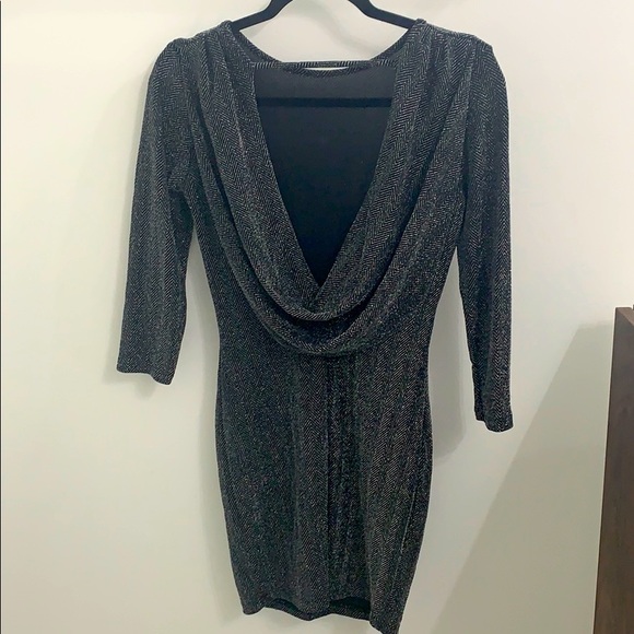 Beautiful, shiny black/ silver open back dress - Picture 1 of 3